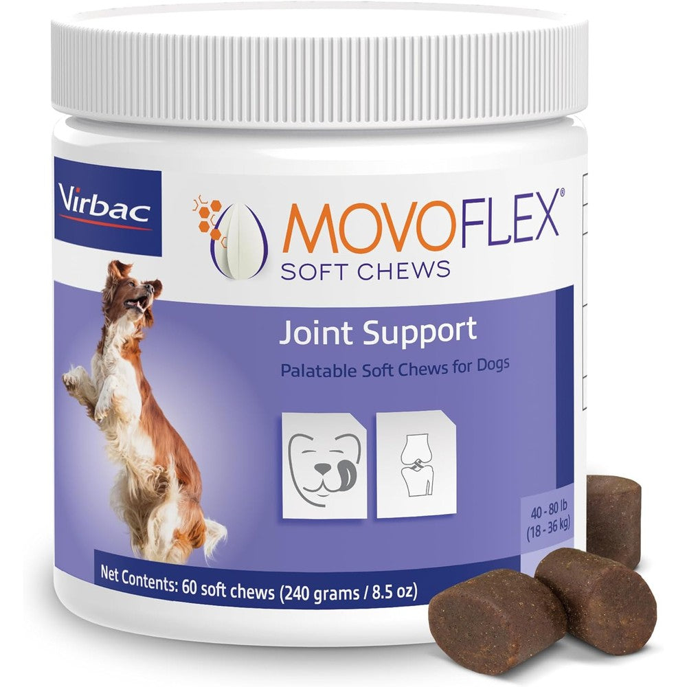Virbac MOVOFLEX Hip And Joint Support Supplement Chicken Flavored Soft Chews For Medium Breed Dogs Forty To Eighty Pounds Sixty Count