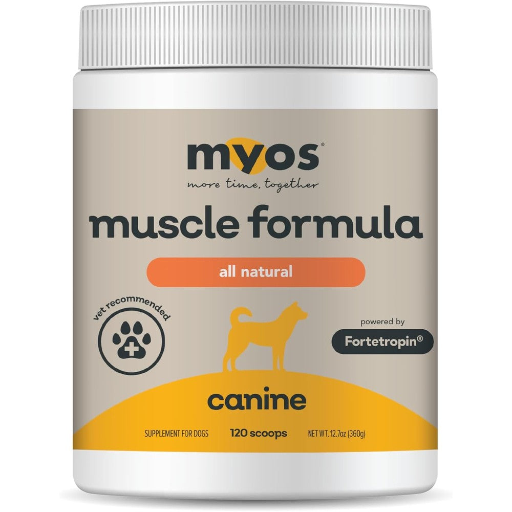 MYOS Canine Muscle Formula All Natural Dog Muscle Building Supplement With Patented Fortetropin For Mobility And Recovery Powder 360 Grams