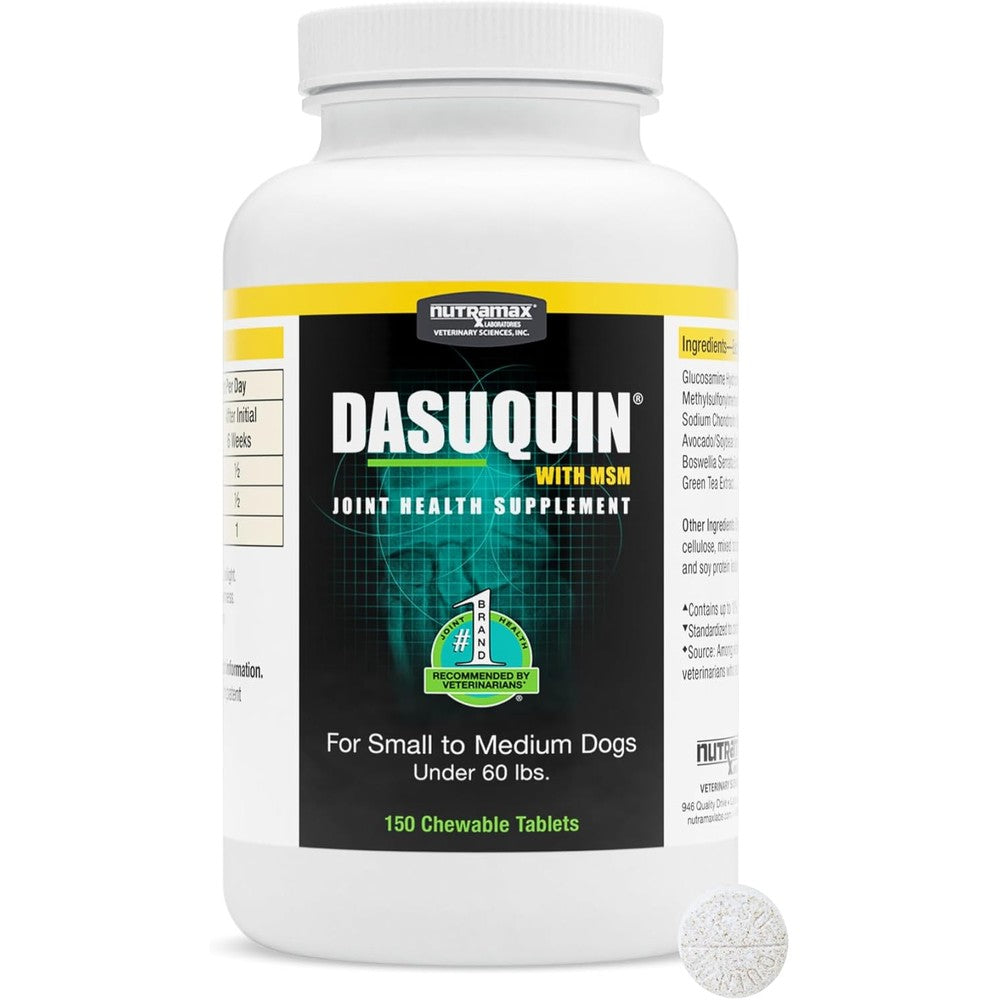 Nutramax Laboratories Dasuquin small medium dog joint supplement front view bottle packaging