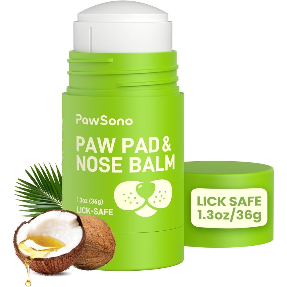 PawSono Lick-Safe Dog Paw And Nose Balm With Coconut Oil For Dry Cracked Pads And Snouts All-Natural Moisturizer 1.3 Ounce