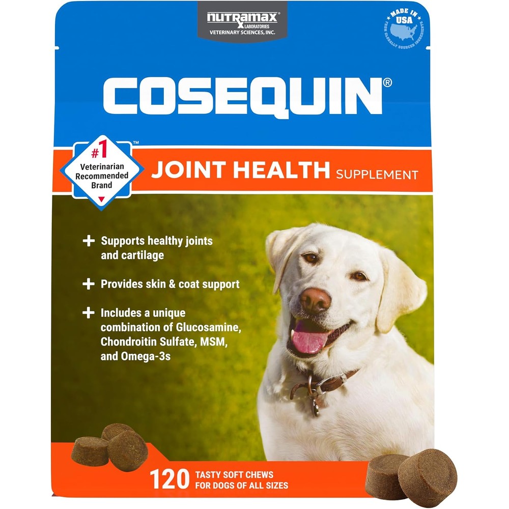 Nutramax Laboratories Cosequin Joint Health Supplement Soft Chews With Glucosamine Chondroitin Methylsulfonylmethane And Omega Three For Dogs 120 C...