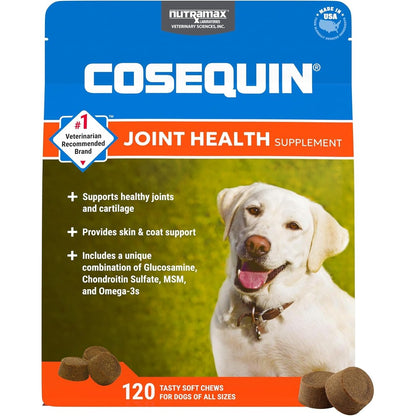 Nutramax Laboratories Cosequin Joint Health Supplement Soft Chews With Glucosamine Chondroitin Methylsulfonylmethane And Omega Three For Dogs 120 C...