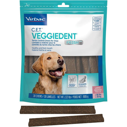 Virbac C.E.T. VEGGIEDENT FR3SH Tartar Control Chews For Medium Dogs 22 To 66 Pounds Plant Based Dental Treats 30 Count