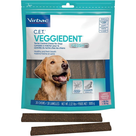 Virbac C.E.T. VEGGIEDENT FR3SH Tartar Control Chews For Medium Dogs 22 To 66 Pounds Plant Based Dental Treats 30 Count