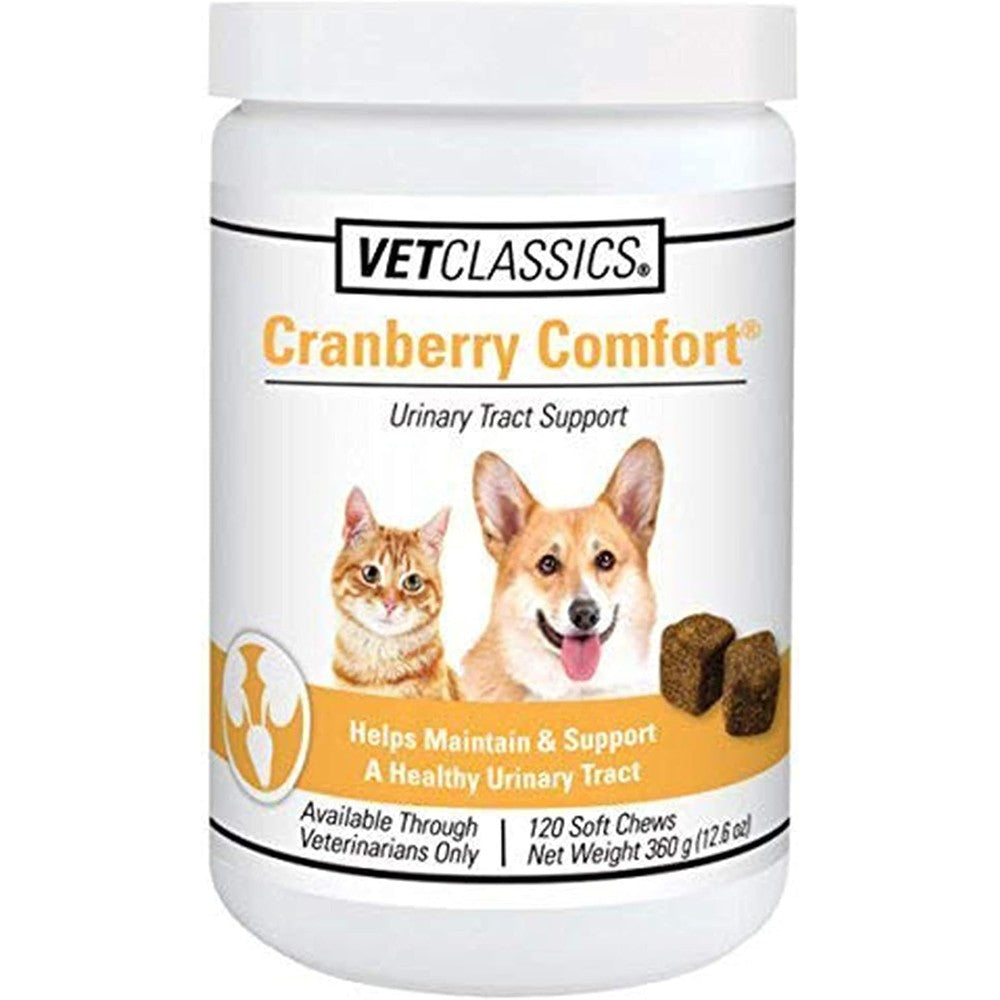 Vet Classics Cranberry Comfort Urinary Tract Support Supplement For Dogs And Cats Bladder Control And Incontinence Care 120 Soft Chews
