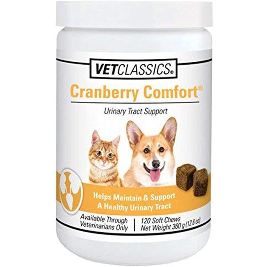 Vet Classics Cranberry Comfort Urinary Tract Support Supplement For Dogs And Cats Bladder Control And Incontinence Care 120 Soft Chews