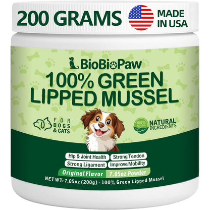 Daybreak Nutrition BioBiopaw Pure New Zealand Green Lipped Mussel Powder Hip And Joint Supplement For Dogs And Cats 200 Grams