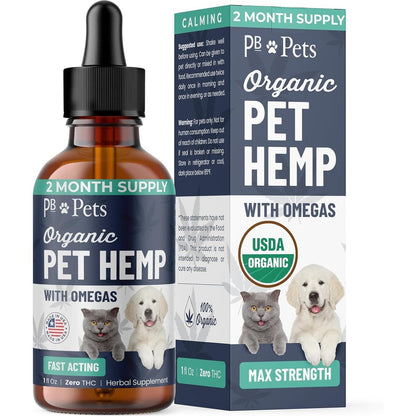 PB Pets Organic Hemp Oil For Dogs And Cats Liquid Supplement For Calming Hip And Joint Support One Fluid Ounce