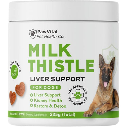PawVital Milk Thistle For Dogs Max Strength Liver Support Chews With Wild Alaskan Salmon Oil Curcumin Choline And N-Acetyl Cysteine 90 Soft Chews