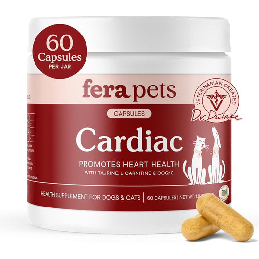 Fera Pets Cardiac Support Heart Supplement With Taurine L Carnitine And Coenzyme Q10 For Cats And Dogs Salmon Flavored Sixty Capsules