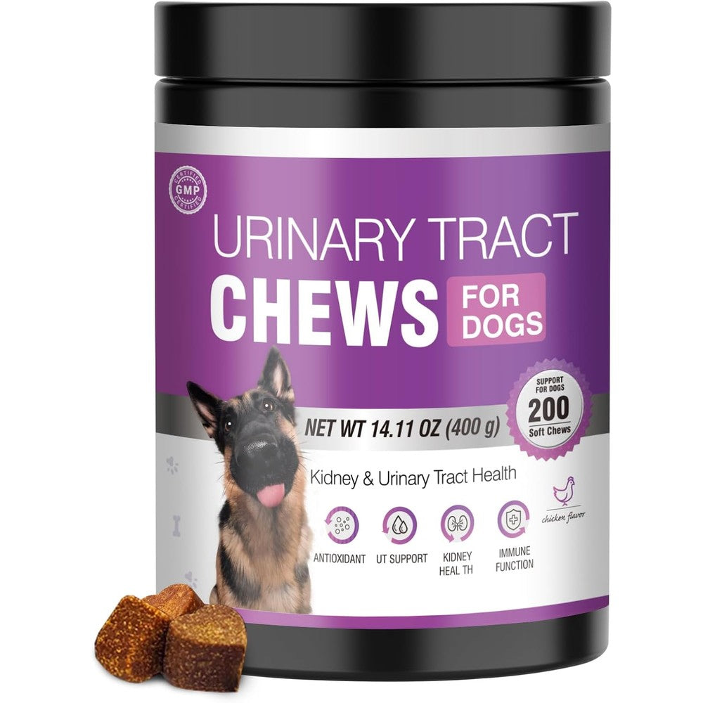 Chewia Dog Urinary Tract Infection Treatment Cranberry Supplement For Bladder Control And Kidney Support Chicken Flavor 200 Chewable Tablets