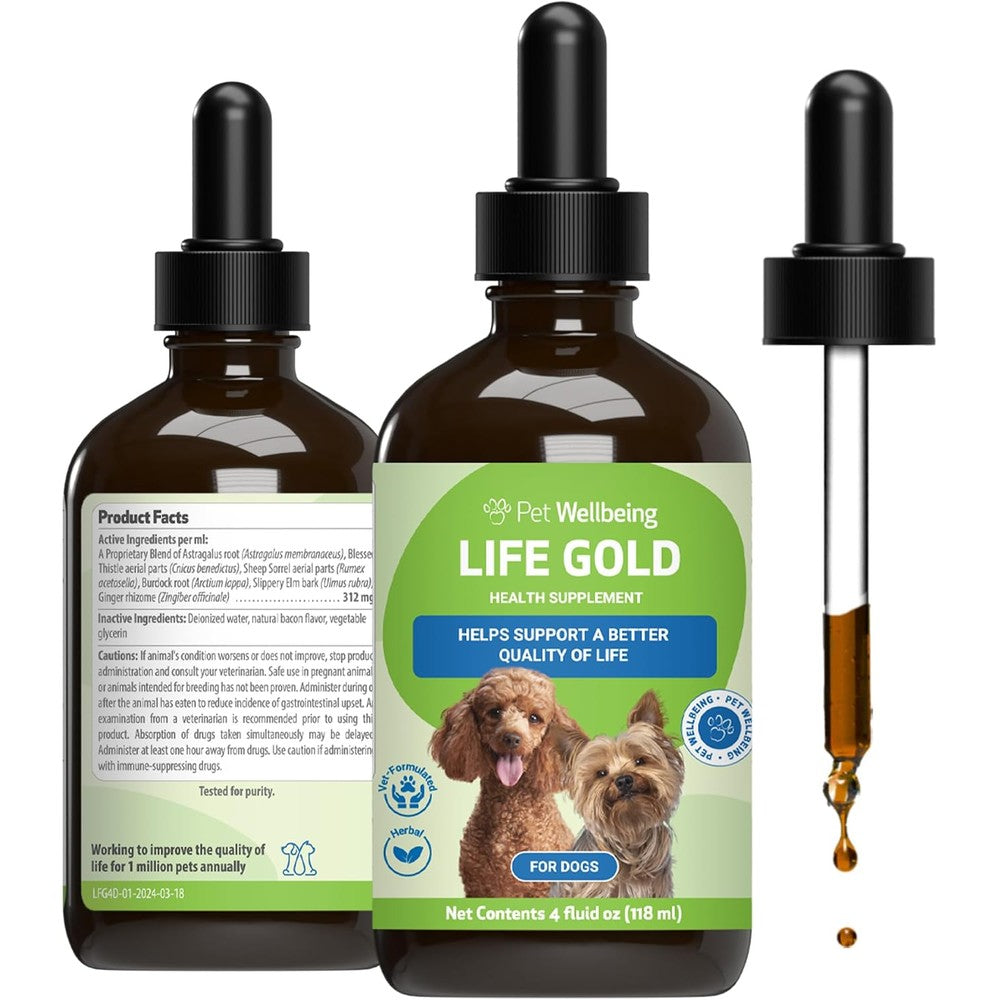 Pet Wellbeing Life Gold For Dogs Immune System Support And Natural Detoxification Liquid Formula 4 Ounce