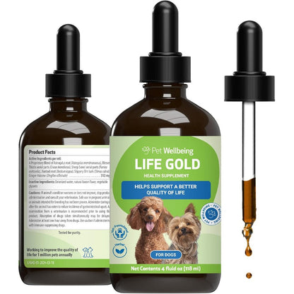 Pet Wellbeing Life Gold For Dogs Immune System Support And Natural Detoxification Liquid Formula 4 Ounce