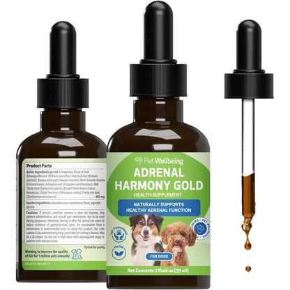 Pet Wellbeing Adrenal Harmony Gold For Dogs Natural Liquid Formula Supplement For Cortisol Balance And Adrenal Gland Health Two Ounce