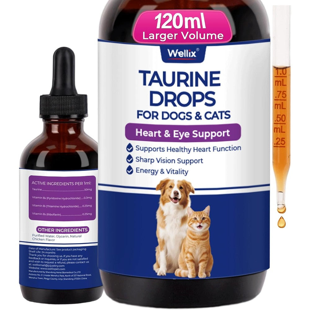 Wellix Liquid Taurine Drops For Cats And Dogs Chicken Flavored Supplement For Heart Vision And Immune Support Four Ounces