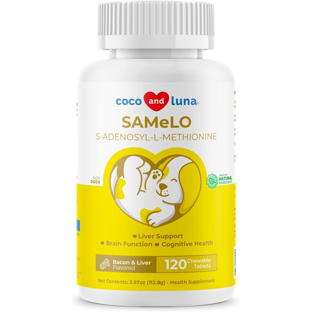 Coco And Luna SAMe For Dogs Liver Supplement And Cognitive Brain Support S Adenosyl L Methionine Bacon And Liver Flavor Chewable Tablets 120 Tablets