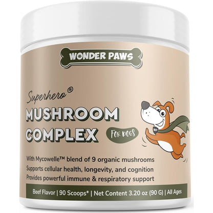 Wonder Paws Immune Support Mushroom Powder For Dogs Organic Mushroom Complex For Immunity Cognition And Cellular Health Beef Flavor 90 Scoops