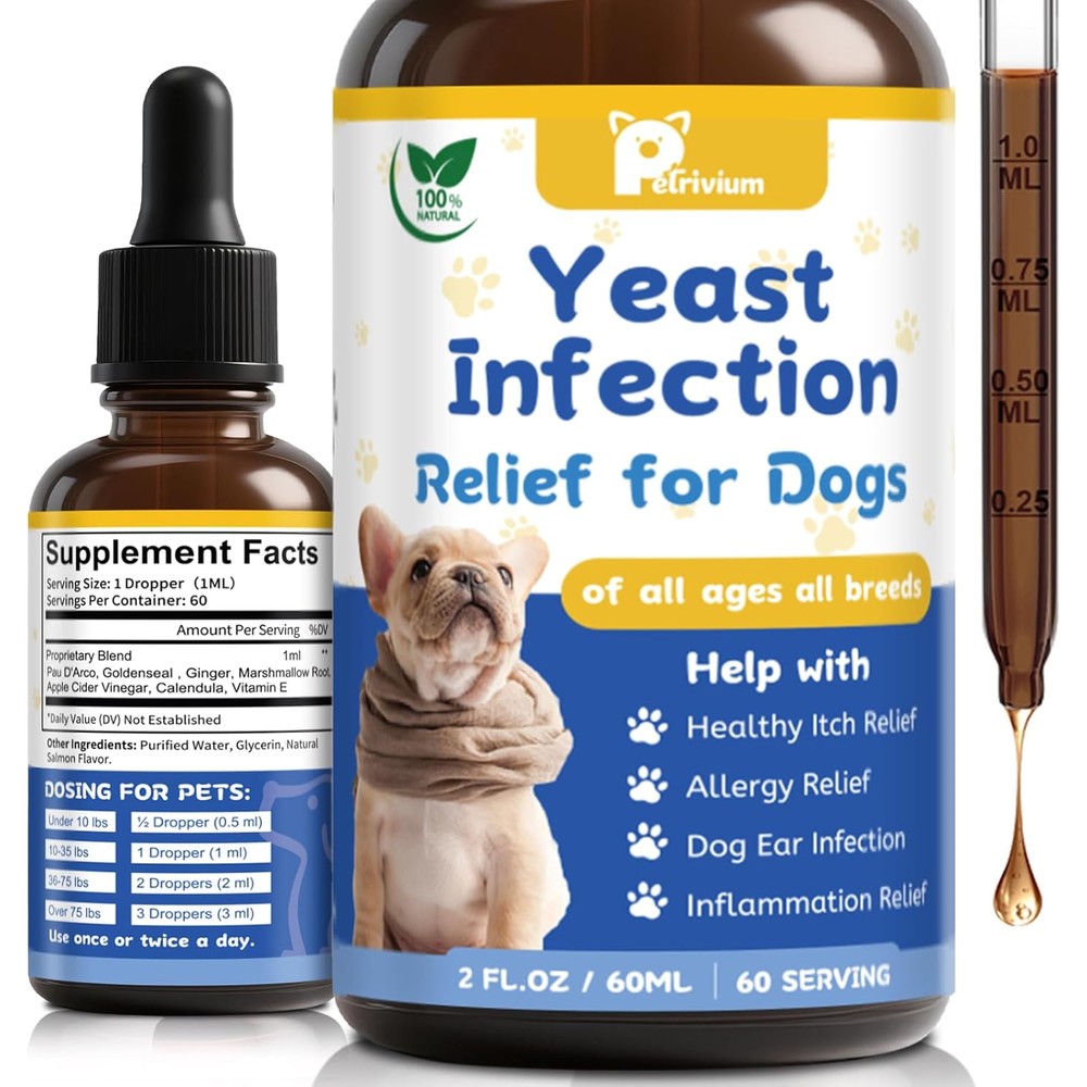 Herlosfeel Natural Yeast Infection Treatment For Dogs Herbal Allergy Relief Supplement Drops For Itchy Skin Ears Paws 2 Fluid Ounces