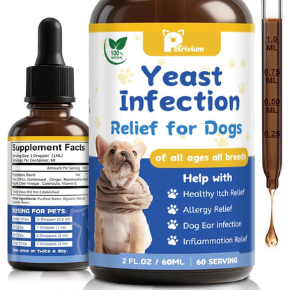 Herlosfeel Natural Yeast Infection Treatment For Dogs Herbal Allergy Relief Supplement Drops For Itchy Skin Ears Paws 2 Fluid Ounces