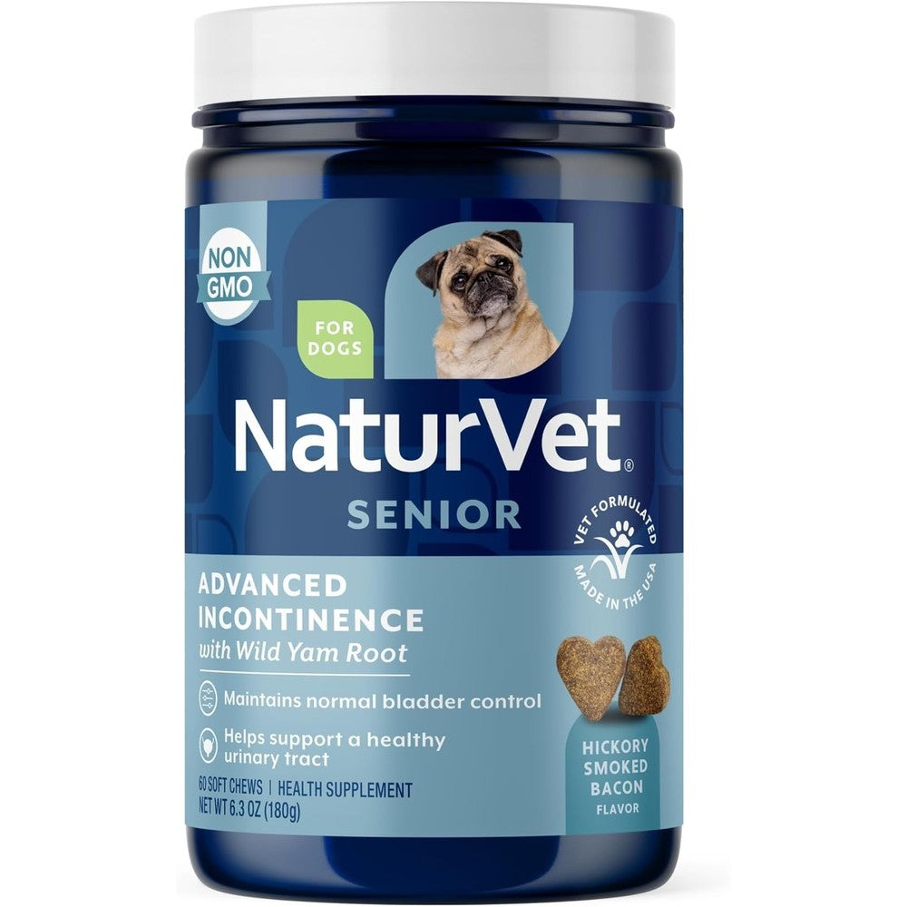 NaturVet Senior Advanced Incontinence Dog Supplement For Bladder Control And Normal Urination Hickory Smoked Bacon Flavor 60 Soft Chews