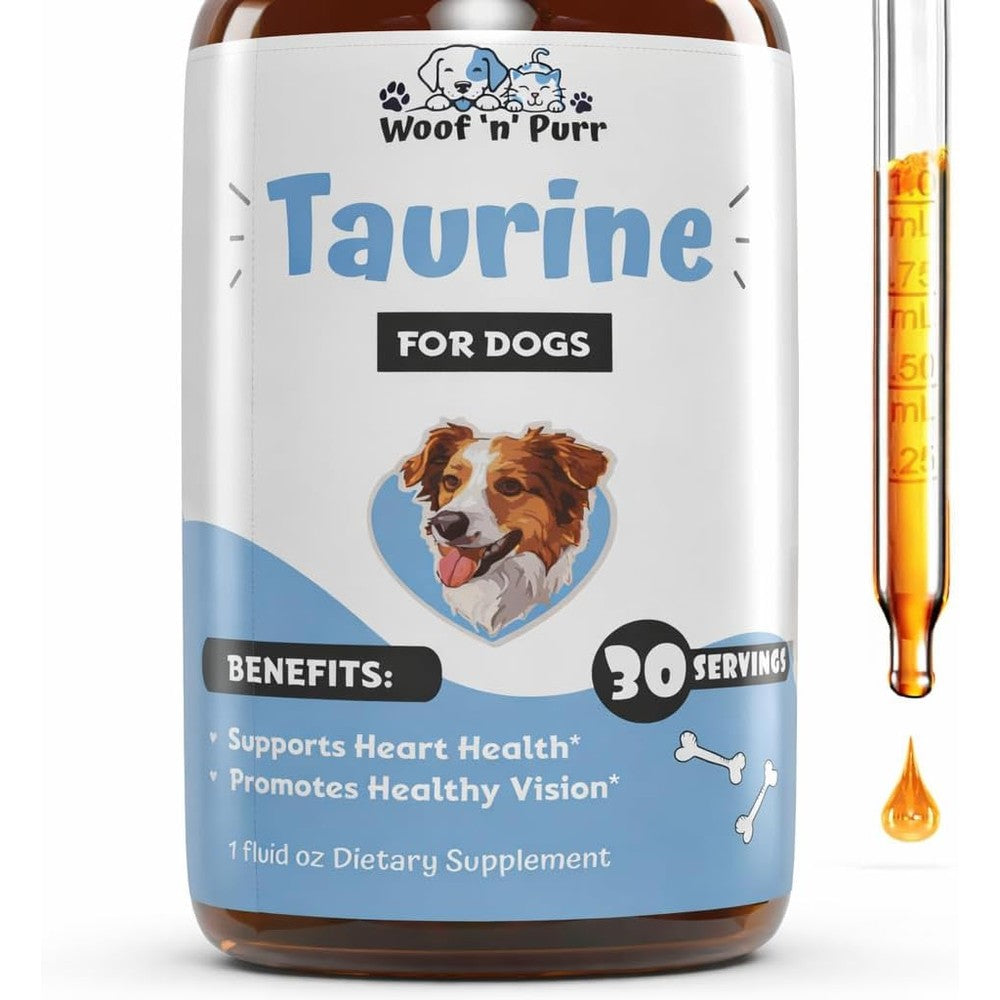 Woof 'n' Purr Taurine Liquid Supplement For Dogs Healthy Heart And Vision Support Bacon Flavor One Fluid Ounce