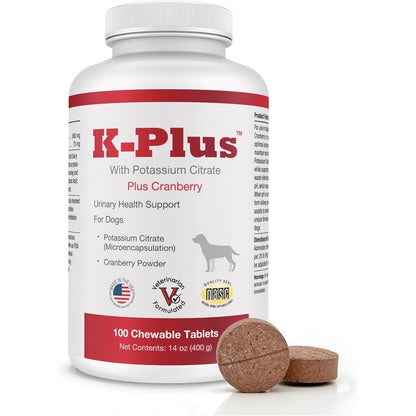Pet Health Solutions K-Plus Potassium Citrate Plus Cranberry Urinary Tract Supplement For Dogs Bladder Health Chewable Tablets 100 Count