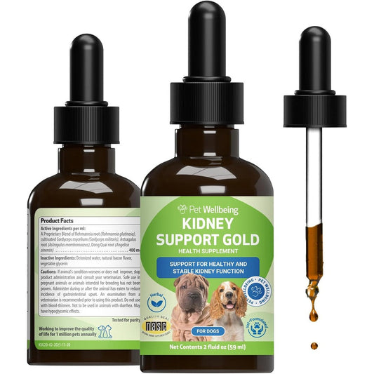 Pet Wellbeing Kidney Support Gold For Dogs Natural Liquid Supplement For Canine Kidney Function And Fluid Balance 2 Ounce