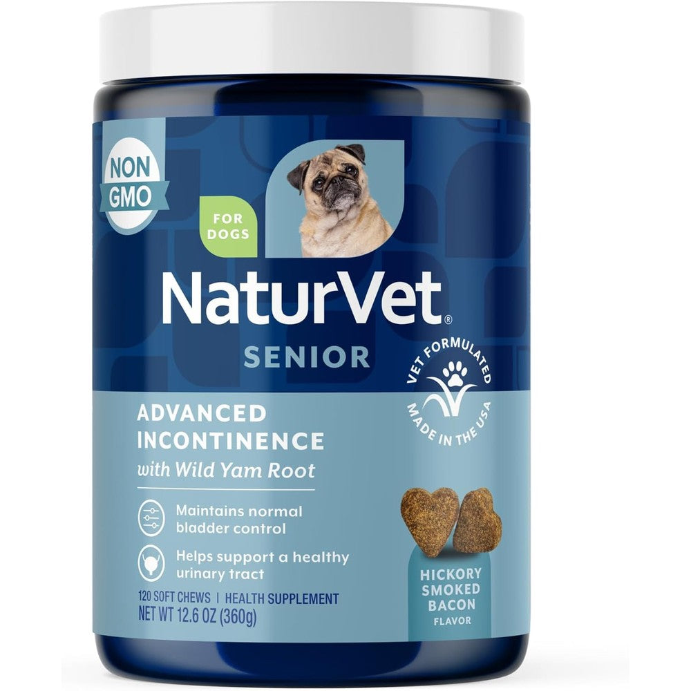 NaturVet Senior Advanced Incontinence Dog Supplement For Bladder Control And Normal Urination Hickory Smoked Bacon Flavor 120 Soft Chews