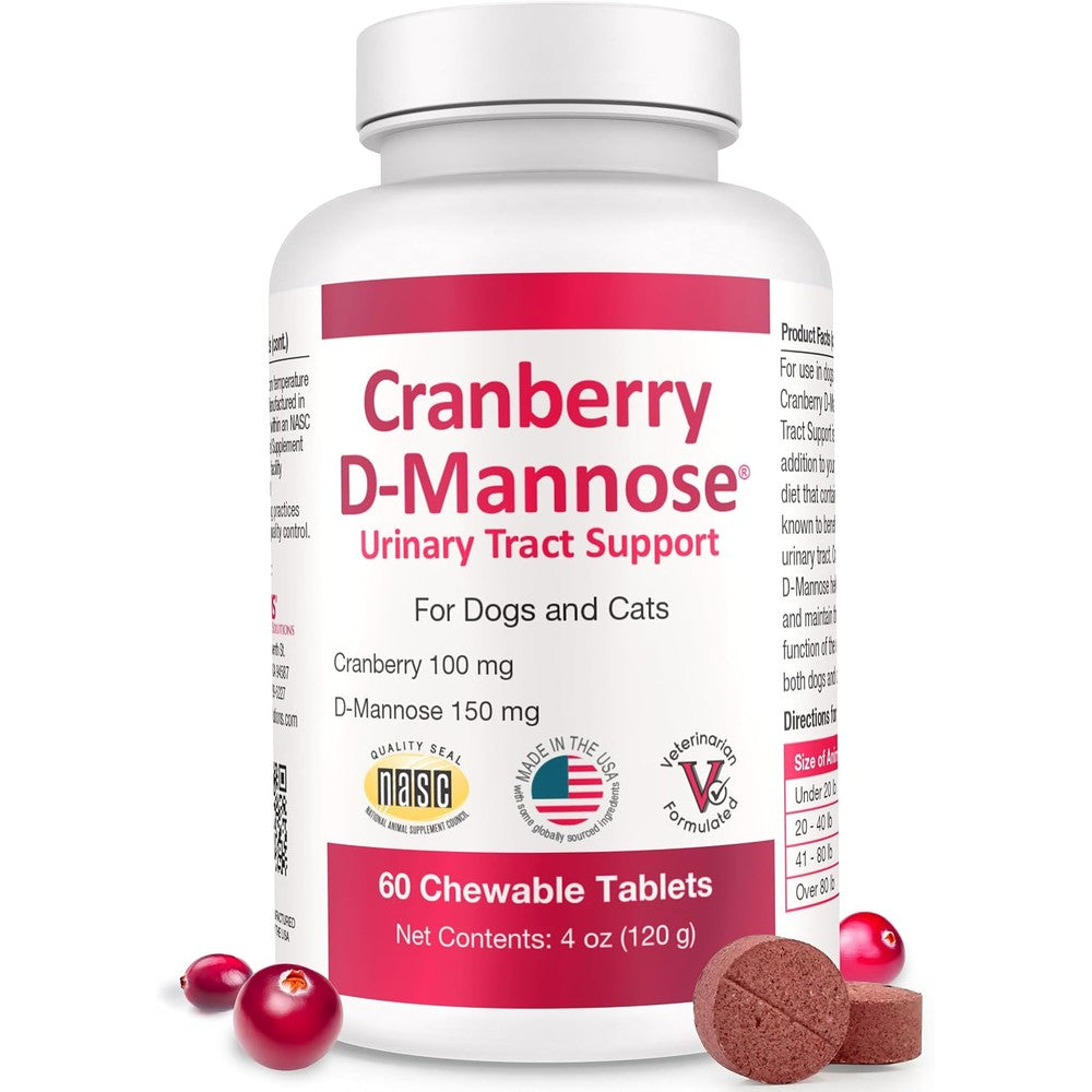 Pet Health Solutions Cranberry D-Mannose Urinary Tract Supplement For Dogs And Cats Bladder And Urinary Tract Infection Health Support 60 Tablets