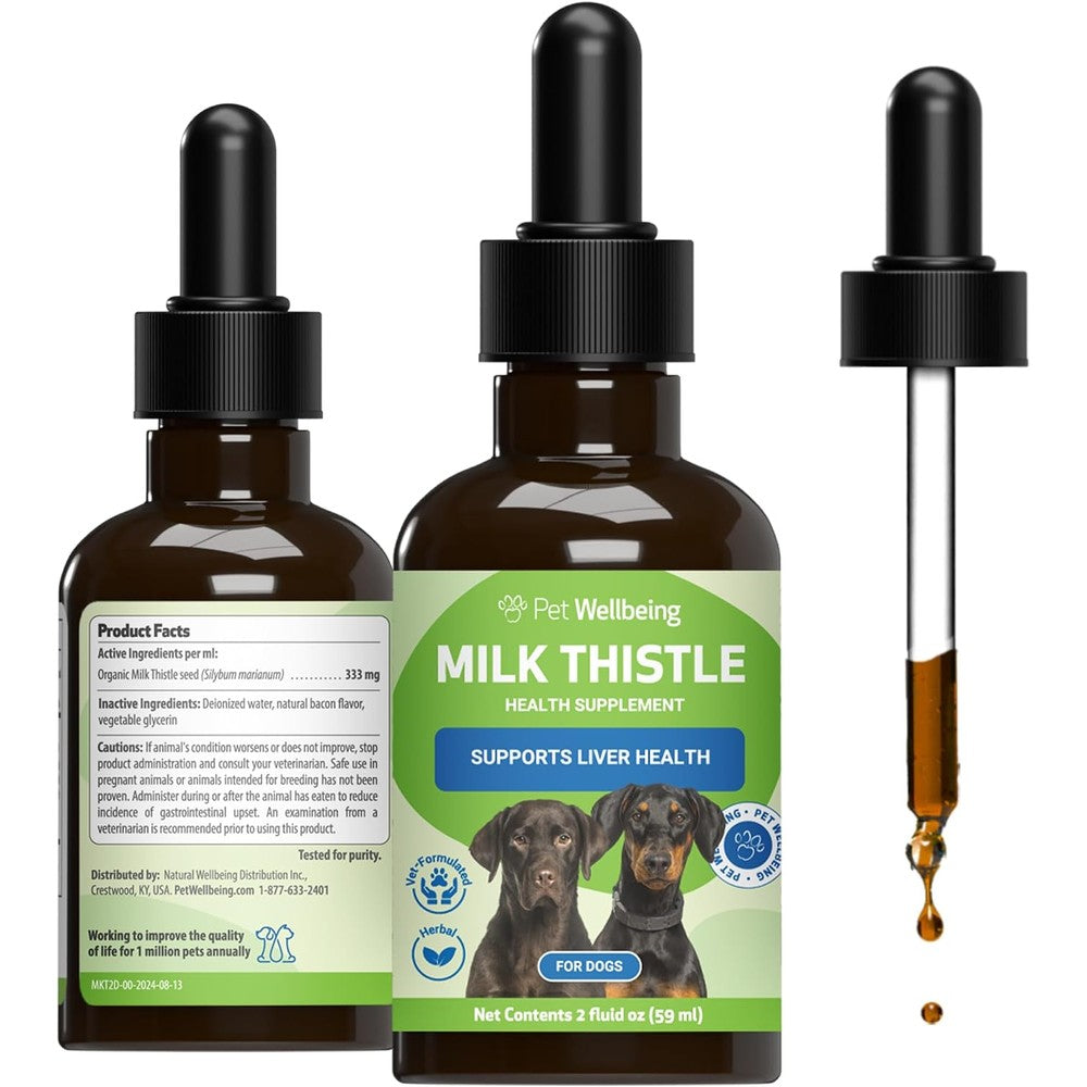 Pet Wellbeing Milk Thistle For Dogs Organic Liquid Liver Support Supplement Bacon Flavored Two Fluid Ounces