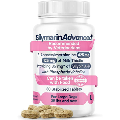 SilymarinAdvanced Liver Health Supplement For Large Dogs S-Adenosylmethionine And Silybin Milk Thistle Liver Support 30 Tablets