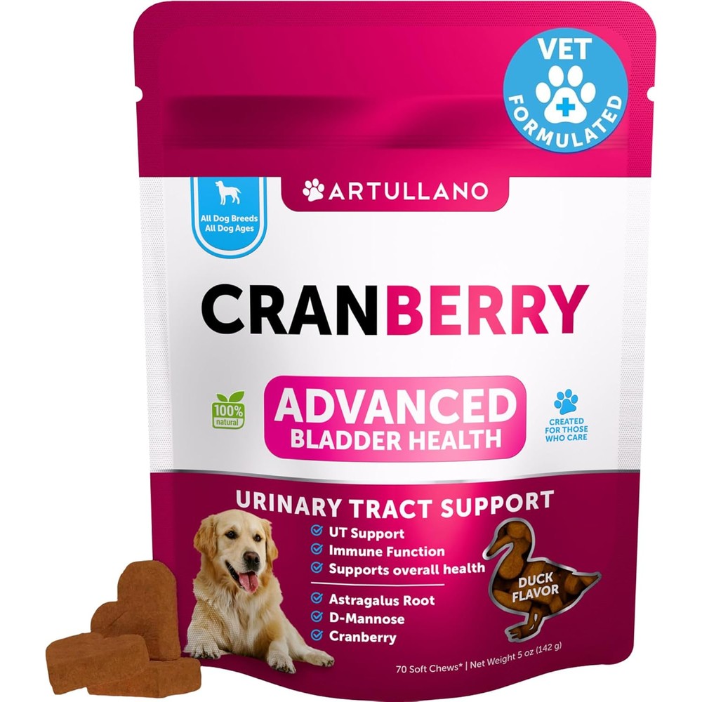 Artullano Dog Urinary Tract Treats Cranberry Chews For Dogs Bladder Support Supplement With Fish Oil Pumpkin And D Mannose 70 Count