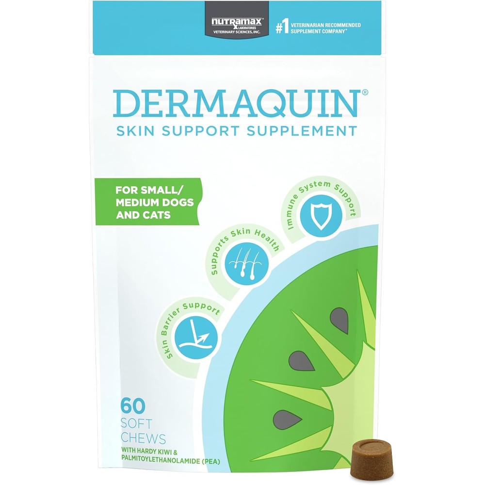 Nutramax Laboratories Dermaquin Skin Support Supplement For Small To Medium Dogs And Cats Allergic Response Soft Chews 60 Count