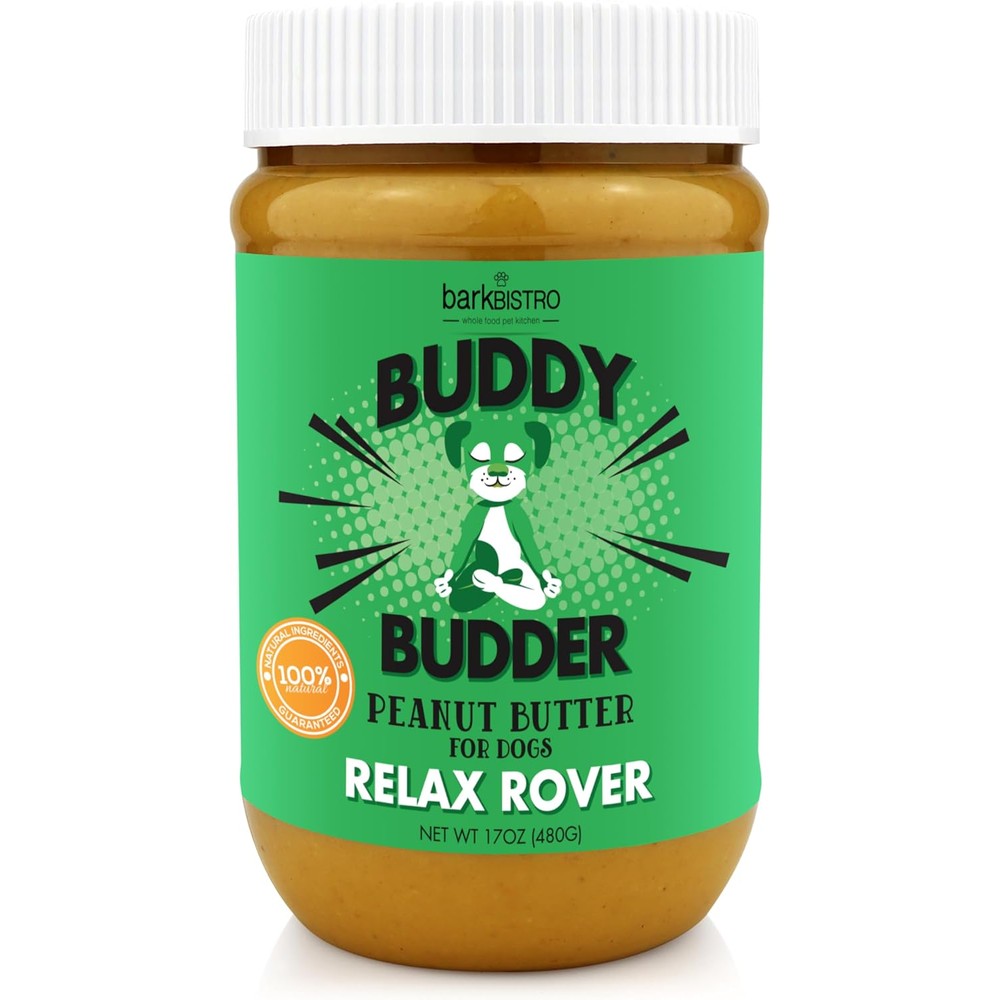 Buddy Budder Relax Rover Stress And Anxiety Relief All Natural Calming Dog Peanut Butter Supplement With L Theanine And Valerian Root 17 Ounce