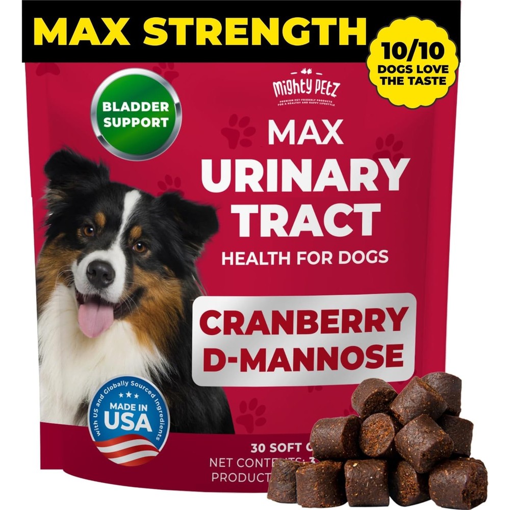 Mighty Petz MAX Cranberry For Dog Urinary Tract Infection Treatment Maximum Strength Bladder Control Soft Chews Thirty Count