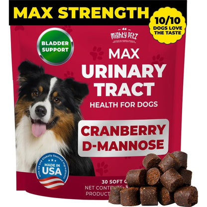 Mighty Petz MAX Cranberry For Dog Urinary Tract Infection Treatment Maximum Strength Bladder Control Soft Chews Thirty Count