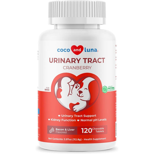 Coco and Luna Cranberry for Dogs Urinary Tract Support and Bladder Health Bacon and Liver Flavored Chewable Tablets 120 Tablets
