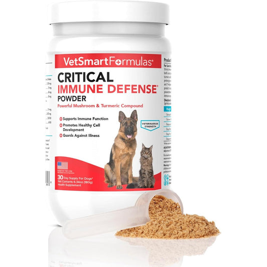 VetSmart Formulas Critical Immune Defense Powder For Dogs And Cats Mushroom Formula With White Turmeric Root Extract Six Point Thirty Four Ounces