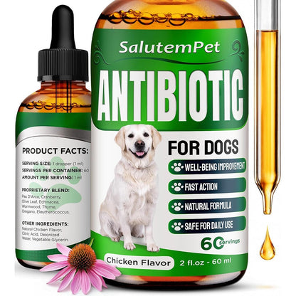 SalutemPet Natural Dog Antibiotics Drops For Infection Allergy Cough And Urinary Tract Infection Relief Chicken Flavor Two Fluid Ounces