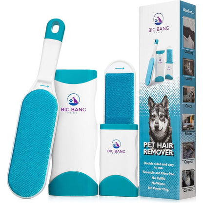Big Bang Paws Pet Hair Remover Brush And Self-Cleaning Base For Furniture And Clothing Set Including Travel Sized Brush