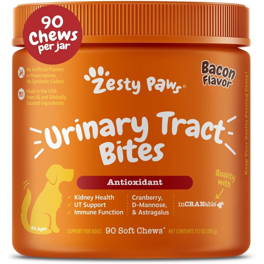 Zesty Paws Cranberry Bladder Bites For Dogs Urinary Tract And Kidney Support Bacon Flavor 90 Soft Chews