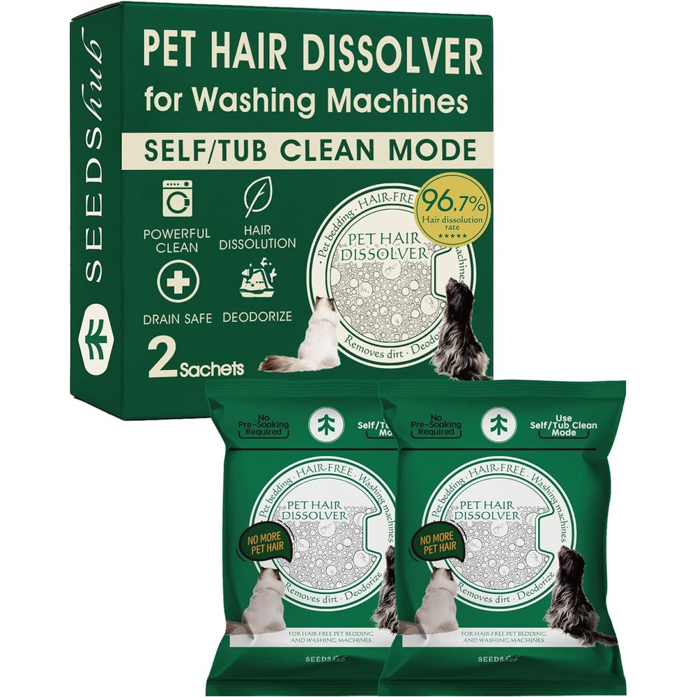 Seedshub Pet Hair Dissolver For Washing Machine 96.7 Percent Dissolution Rate Laundry Fur Remover For Synthetic Fabrics And Pet Bedding 2 Sachets