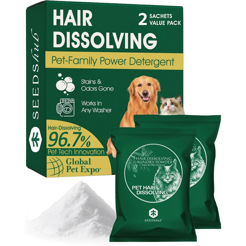 Seedshub Pet Hair Remover For Laundry, Hair Dissolving Laundry Powder And Stain Remover, 96.7 Percent Dissolution Rate, 2 Sachets