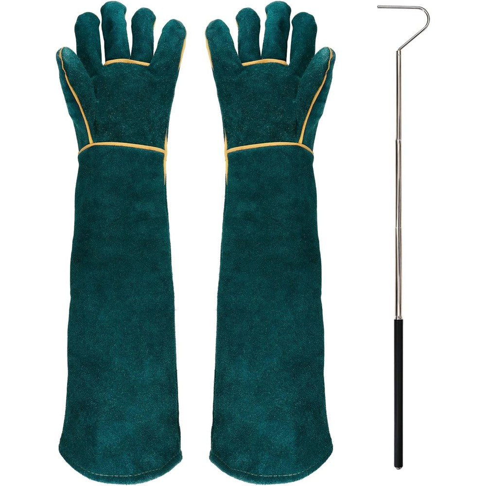 Surfante Animal Handling Gloves Bite Proof With 40 Inch Collapsible Snake Hook For Reptile Dog Cat And Falcon Handling