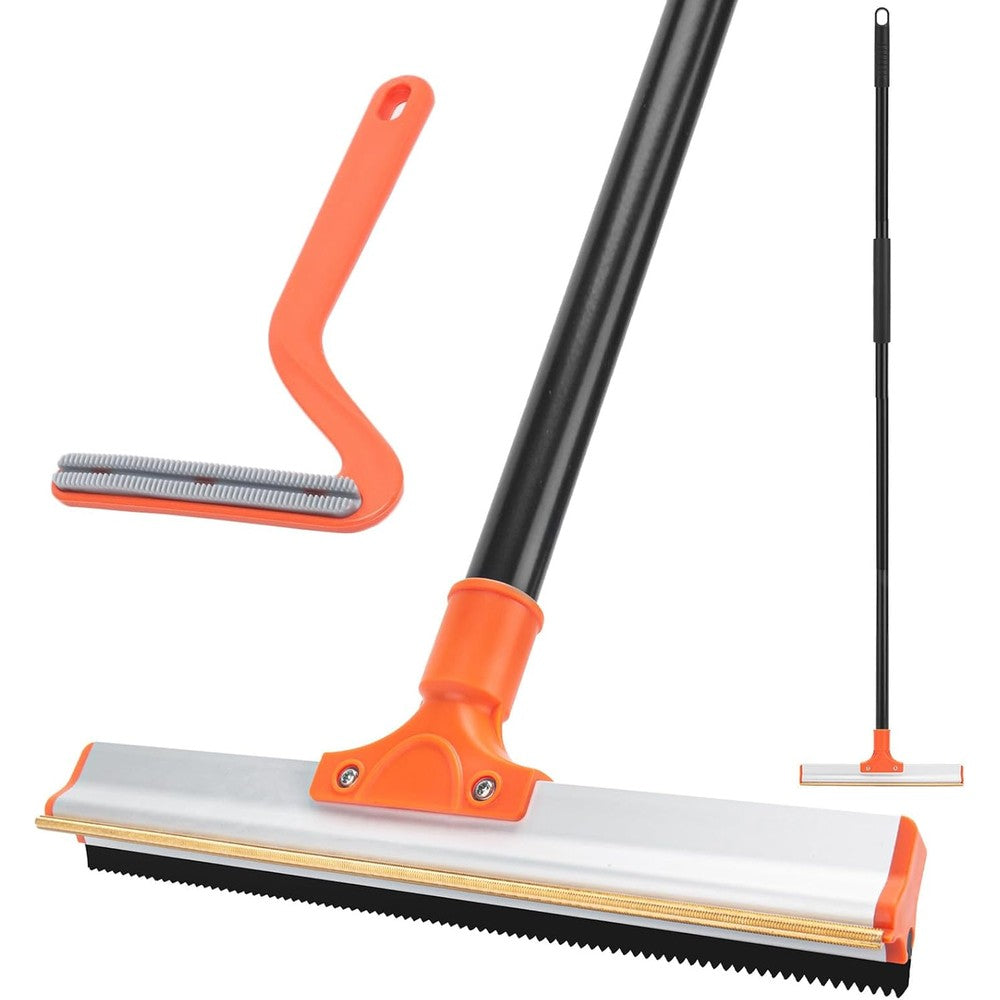 KeFanta Carpet Rake For Pet Hair Removal 57 Inch Long Handle Dog And Cat Hair Remover Tool With 12 Inch Lint Scraper For Rugs And Couch