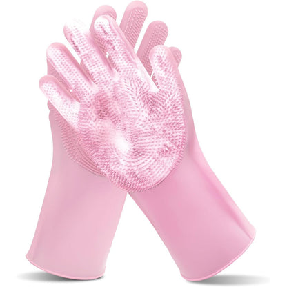Maiiu Pet Grooming Gloves Heat Resistant Dog Washing Gloves With High Density Teeth And Five Finger Design For Dogs And Cats Pink