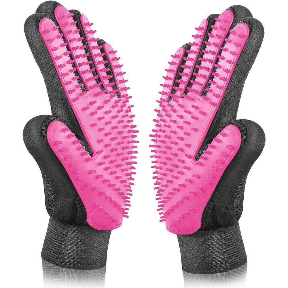 BYETOO Pet Grooming Glove Gentle Deshedding Brush Mitt With Two Hundred Sixty One Silicone Tips For Dogs And Cats Pink One Pair