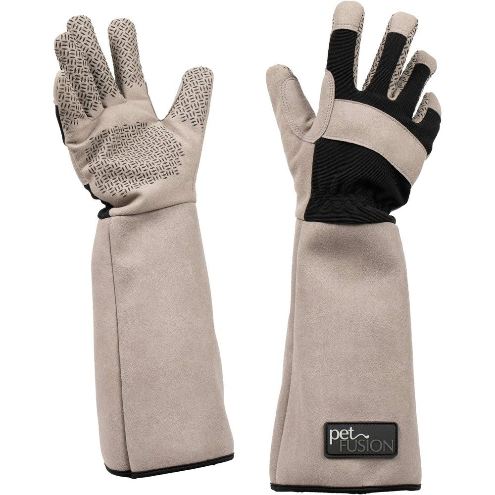 PetFusion Multipurpose Pet Glove For Grooming Vet Trips And Handling Puncture And Scratch Resistant Water Resistant Grey 2 Count