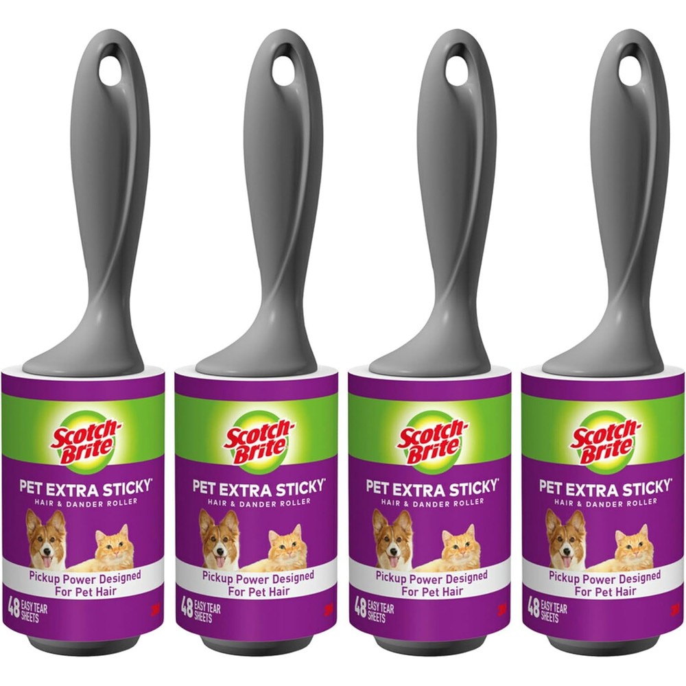 Scotch-Brite Pet Extra Sticky Lint Rollers 4 Rollers 48 Sheets Per Roller 192 Sheets Total