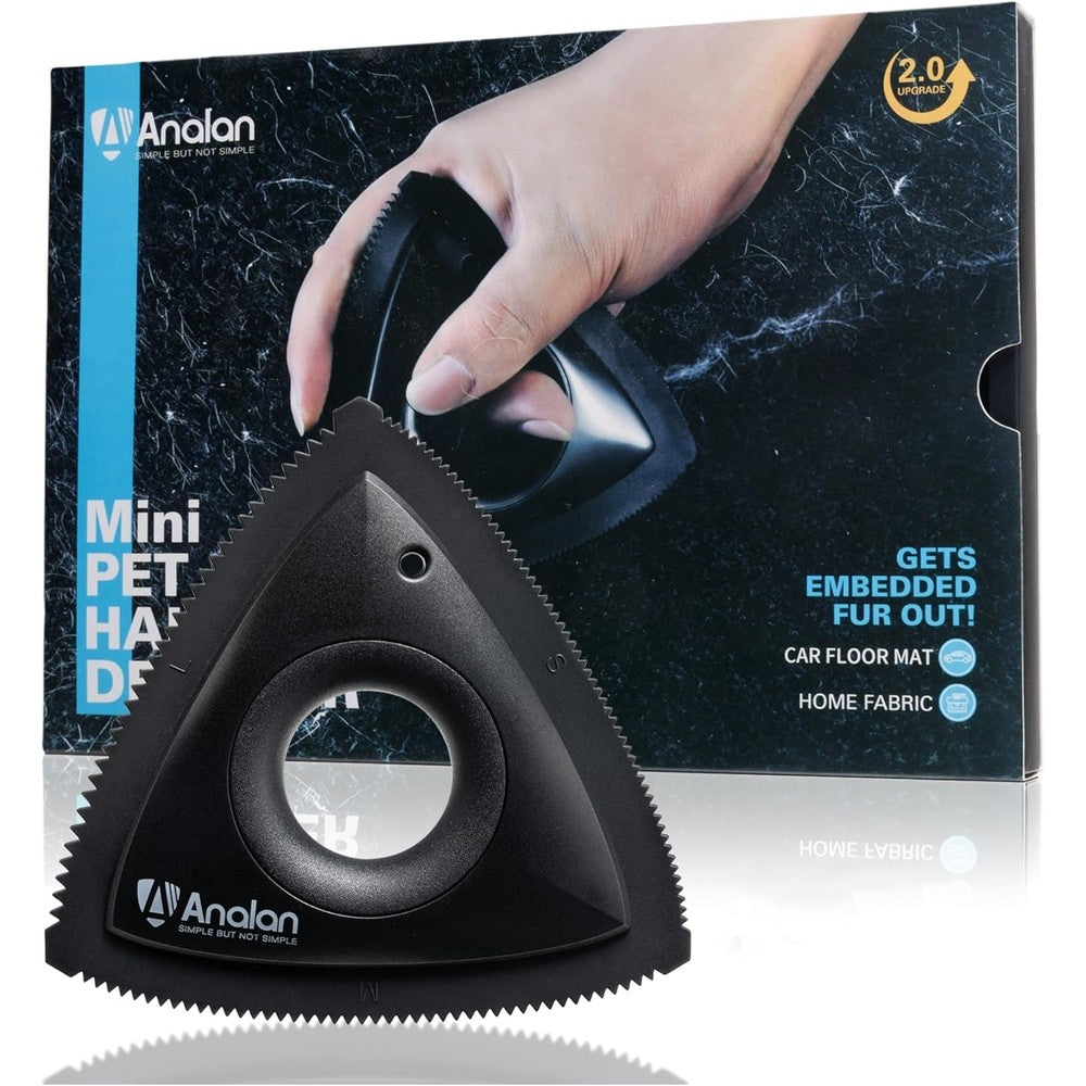 Analan Mini Pet Hair Remover For Car Detailing And Home Fabric Cleaning Jet Black Triangle Tool